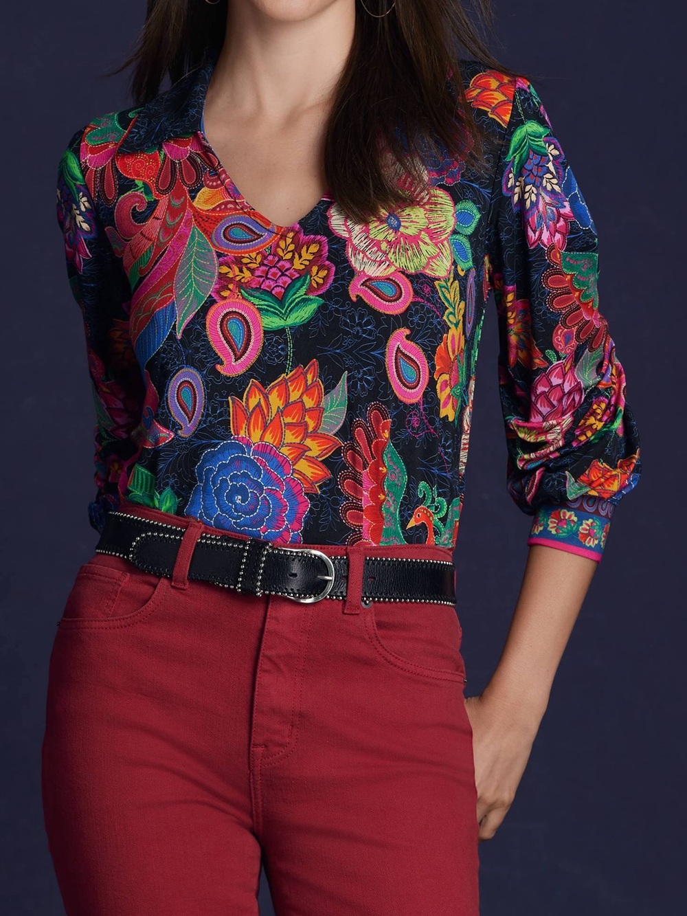 Johnny Was THE JANIE FAVORITE PUFF SLEEVE POLO SZ XXL 2X PLUS SIZE COLORFUL BIRD - Picture 4 of 10